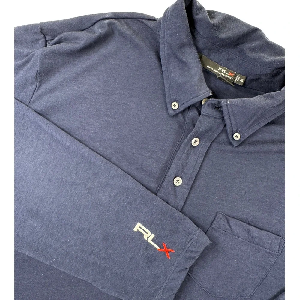 RLX Ralph Lauren Long Sleeve Polo Shirt Mens XXL Navy Blue Button Down Collar